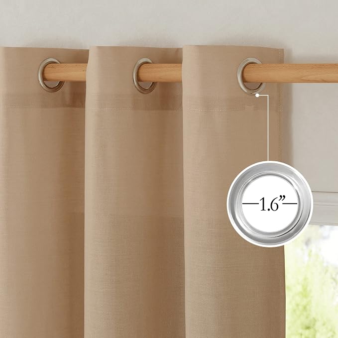 NICETOWN Linen Flax Semi Sheer Curtains 94" Length, Grommet Window Treatments - Image 2