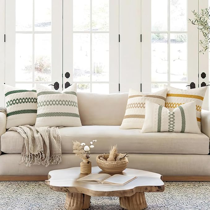 MIULEE Set of 2 Sage Green Boho Decorative Pillow Covers 26x26 Inch | Farmhouse - Image 6