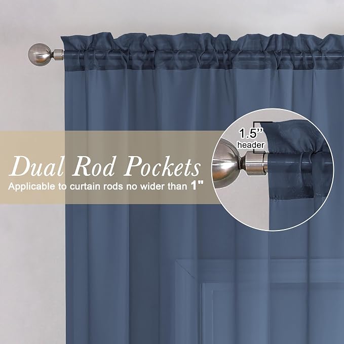 Sheer Curtain Panels Set 96" Inches Long, Solid Voile Light Filtering Airy - Image 2