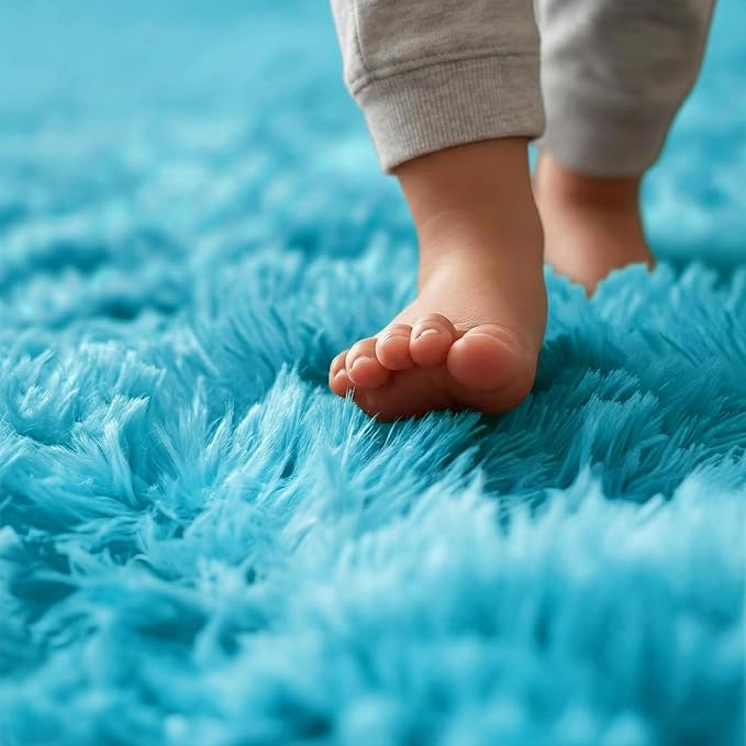 Amdrebio Blue Large Fuzzy Round Circle Area Rug 6Ft - Image 4
