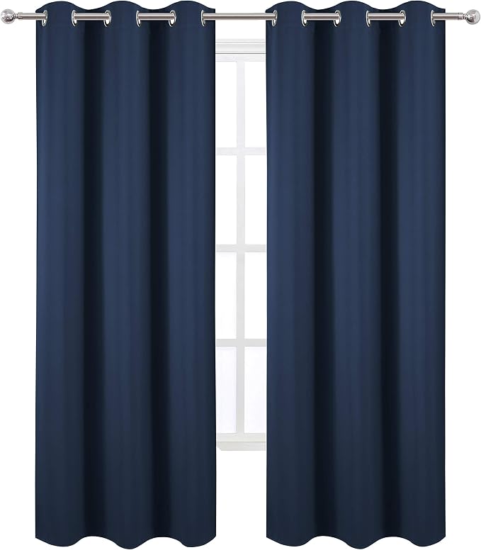 Navy Thermal Blackout Curtains/38 x 84 Inch/Set of 2 Panels Room Darkening - Image 2