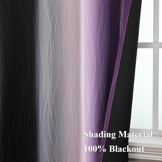 Black and Purple Ombre Blackout Curtains 102 Inch Length | Room Darkening - Image 5
