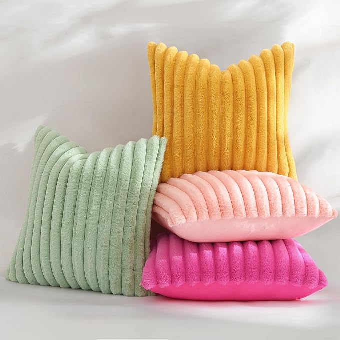 decorUhome Fall Faux Fur Throw Pillow Covers 22x22 Set of 2 Hot Pink | - Image 5