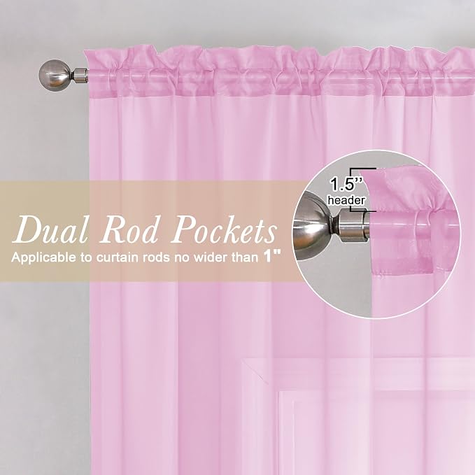 Light Pink Sheer Curtains 108 Inches Long 2 Pcs, Airy Light Filtering Rustic - Image 6