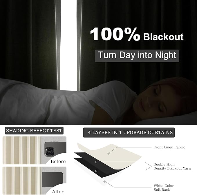 95 Inches Length Cream Colored Custom Blackout Linen Curtains Ivory Cream Pinch - Image 6