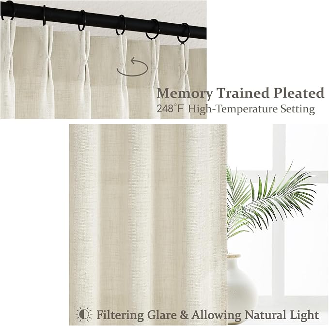 Extra Long 112 Inch Cream Pinch Pleat High Ceiling Curtains - Image 4