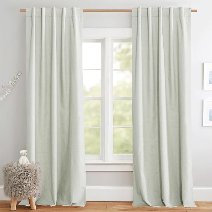 NICETOWN Living Room Full Blackout Light Green Linen Curtains 108" Length by NICETOWN