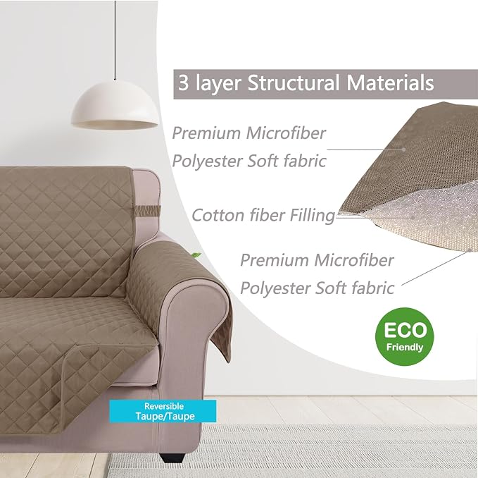 U-NICE HOME 4 Seater Sofa Cover 91''Large Couch Cover, Taupe/Taupe | Washable - Image 5