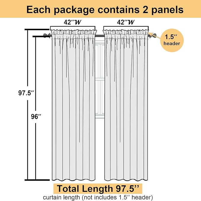 Gold Sheer Curtains 96 Inches Long 2 Panels, Breathable Solid Voile Light - Image 3
