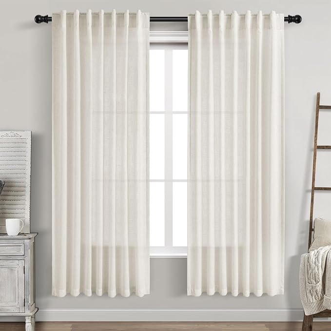 Cream Linen Curtains 74 Inches Long by Nanspring