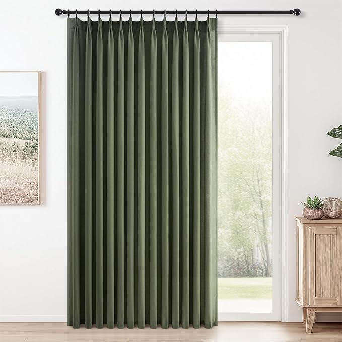 Topfinel 102 Inch Pinch Pleated Linen Curtains 1 Panels, Olive Green Semi Sheer by Topfinel
