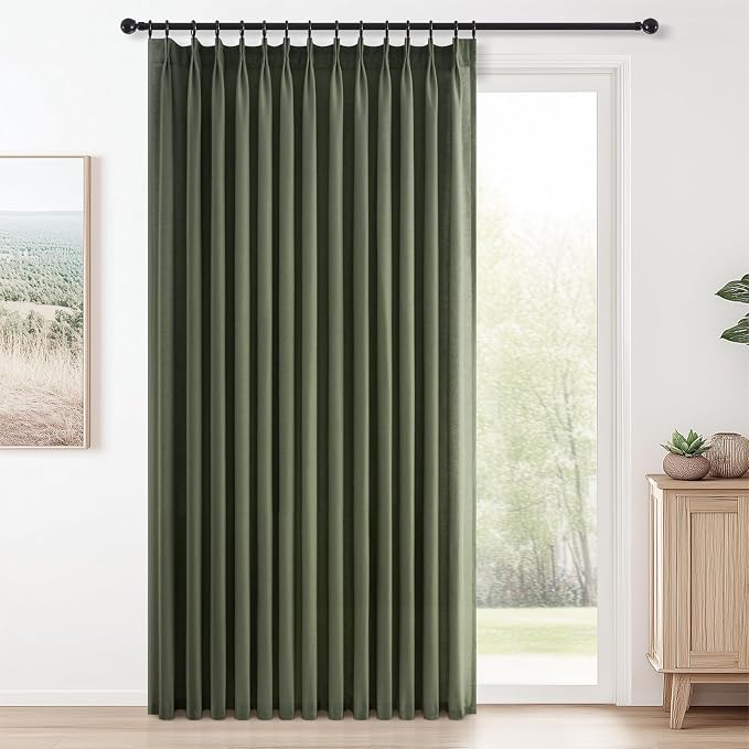 Topfinel 96 Inches Long Pinch Pleated Semi Sheer Curtains, Olive Green Linen by Topfinel