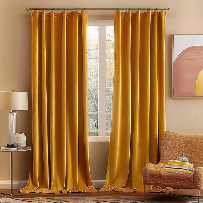MIULEE Velvet Blackout Curtains 52x108 inches 2 Panels Mustard Yellow | Luxury by MIULEE