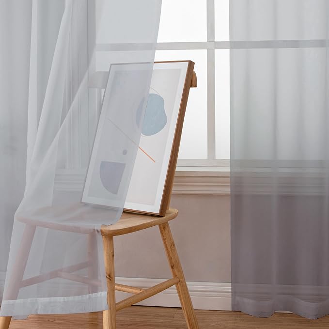 Simplebrand Light Grey Sheer Curtains 96 Inches Long, Light Filtering Silver - Image 4