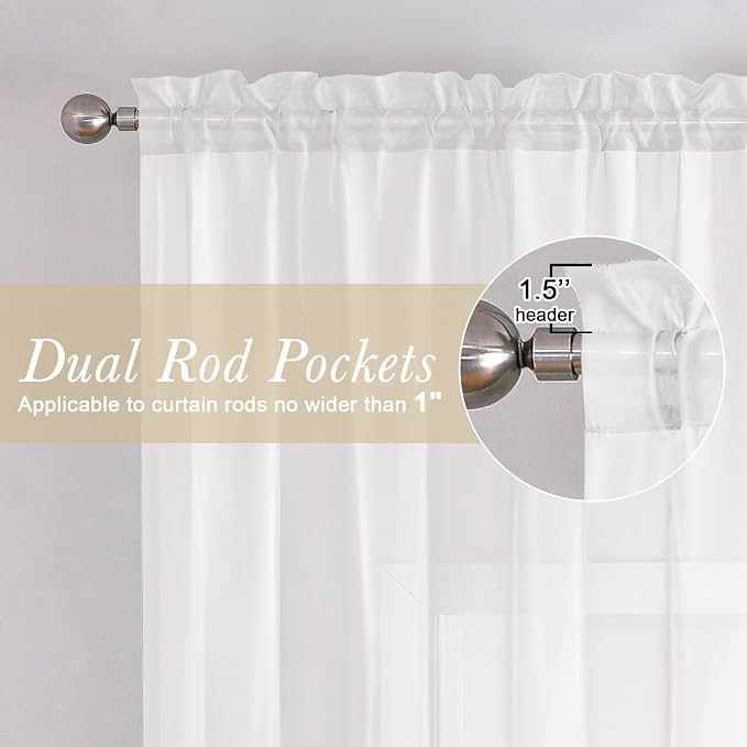 White Sheer Curtains 84 Inches Long 2 Panels, Solid Airy Voile Extra Wide - Image 4