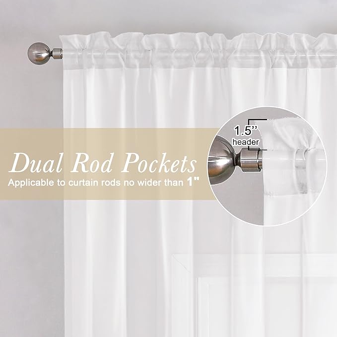 White Sheer Curtains 78 Inches Long 2 Pcs, Elegant Window Treatments Light - Image 3