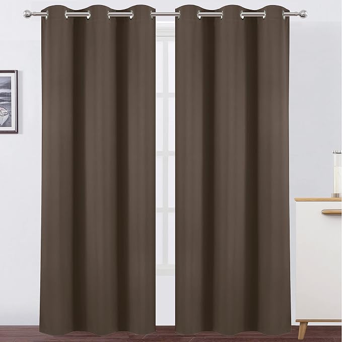 Chocolate Thermal Blackout Curtains/42 x 84 Inch/Set of 2 Panels Room Darkening by Lemomo
