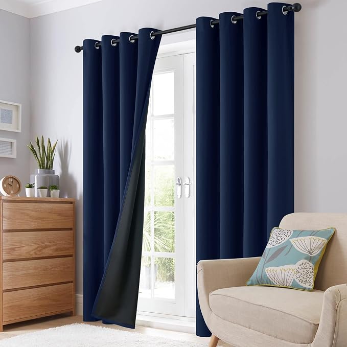SimpleHome Navy Blue 100% Blackout Curtains Room Darkening Living Room 72 | - Image 8