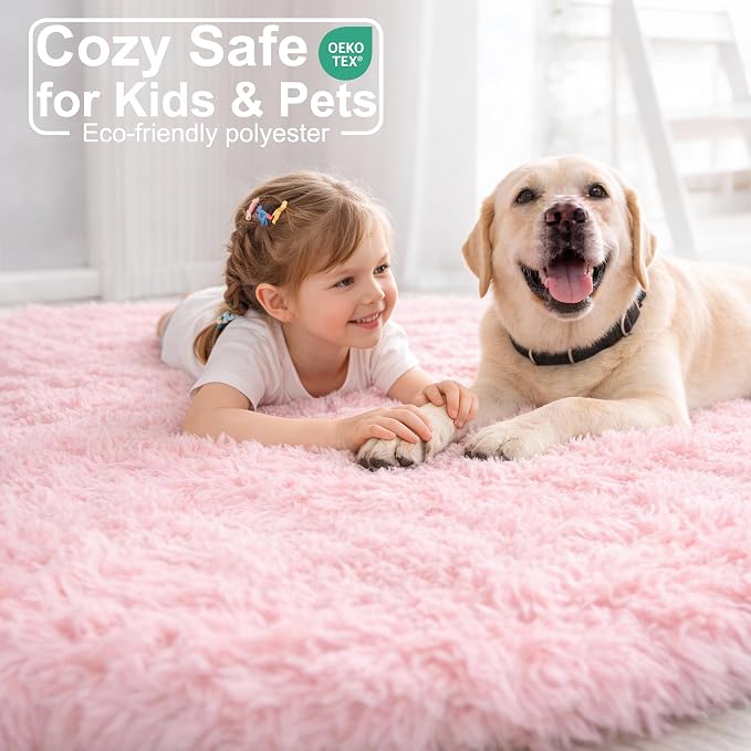 Amdrebio Pink Small Furry Circle Area Rug 3Ft - Image 3