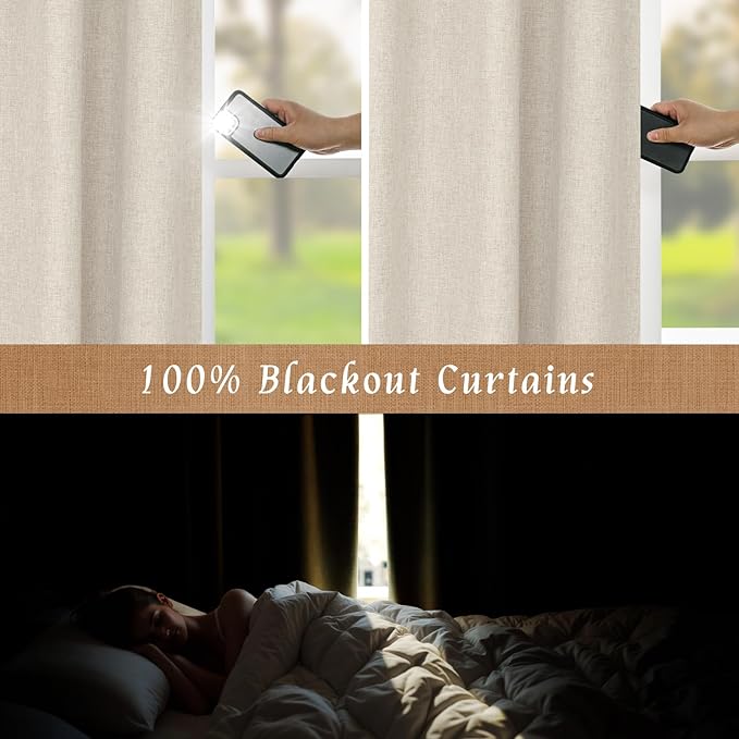 95 Inch 100% Blackout Linen Curtains 2 Panels - Image 4