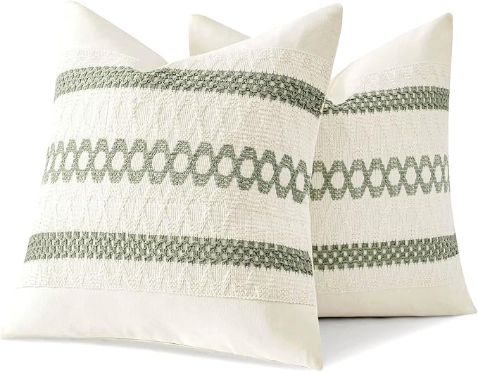 MIULEE Set of 2 Sage Green Boho Decorative Pillow Covers 22x22 Inch | Farmhouse - Image 11