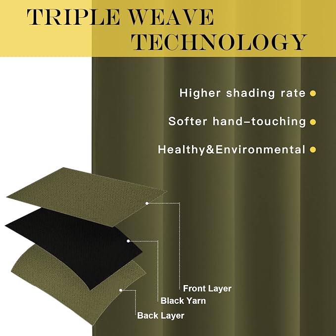 NICETOWN Olive Green Blackout Curtains - Image 3