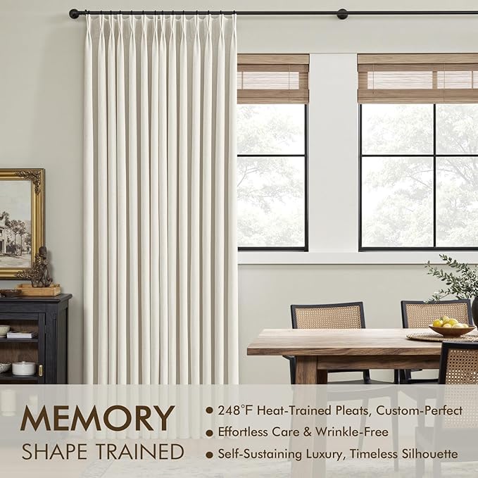 MIULEE Natural Pinch Pleated 100% Blackout Linen Curtains 40x120 Inches | Room - Image 3