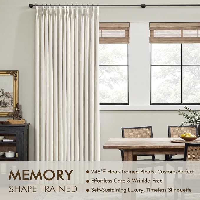 MIULEE Natural Pinch Pleated 100% Blackout Linen Curtains 40x112 Inches | Room - Image 3