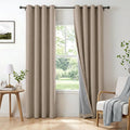 100% Blackout Linen Textured Curtains 90 Inch Long, Burlywood Birch | 100% by 100BlackoutShield