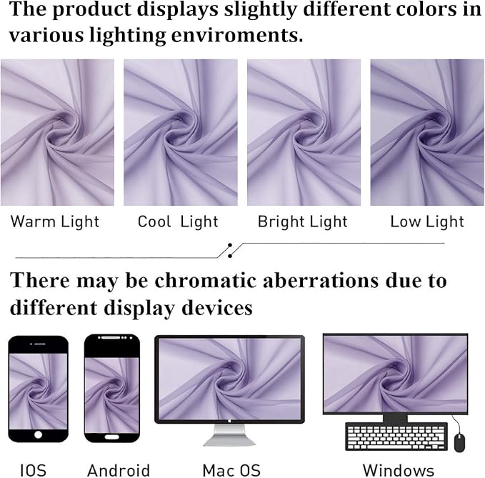Light Filtering Lavender Sheer Curtains 63 Inch Length 2 Panels, Solid - Image 7