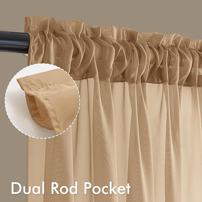MIULEE Brown Sheer Curtains 63 Inches Long 4 Panels 54 x 63 Inches | Light - Image 3