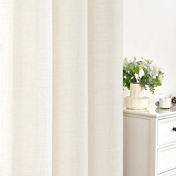 YoungsTex Ivory Linen Semi Sheer Curtains 42 x 72 Inch Length 2 Panels | Light - Image 7