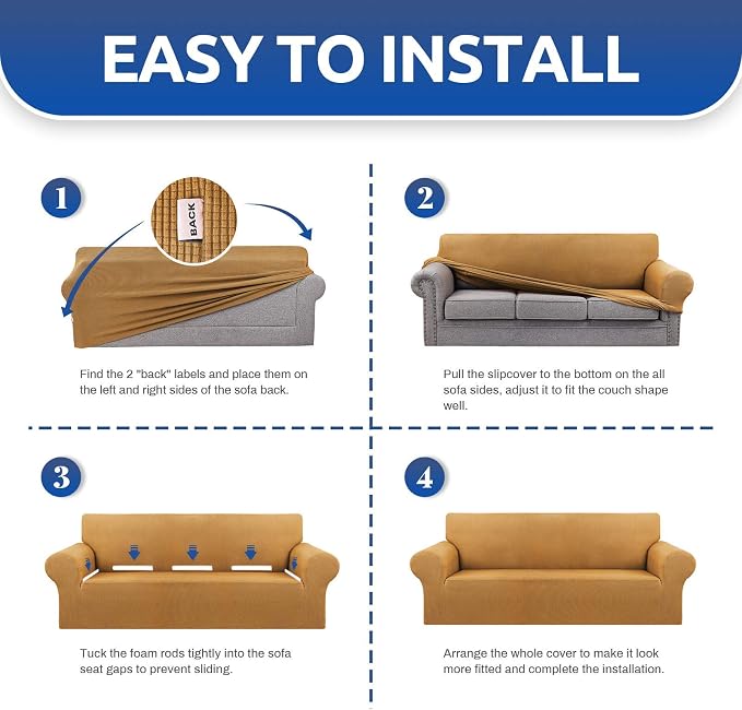 Stretch Couch Covers for Sofa, 3 Cushion Couch Slipcover, Elastic Bottom for - Image 7