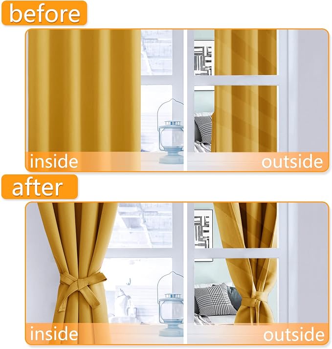 Blackout Curtains for Bedroom, Mustard Yellow 42 x 84 Inch 2 Panels | Thermal - Image 4