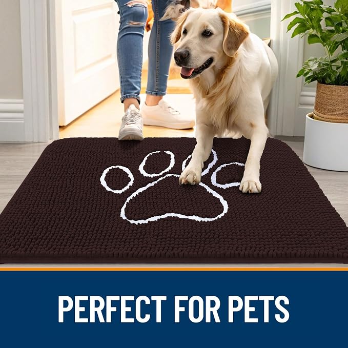 OLANLY Dog Door Mat for Muddy Paws 44x32, Paw Print Design Chenille Mud Mat | - Image 6