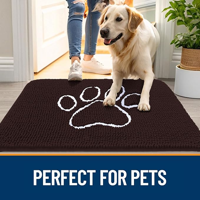 OLANLY Dog Door Mat for Muddy Paws 70x35, Paw Print Design Chenille Mud Mat | - Image 6