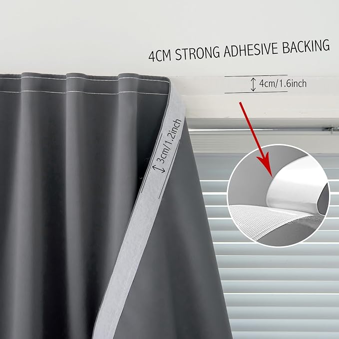Blackout Curtains with Self Adhesive Tape No Rod No Drill Easy Install Window - Image 7