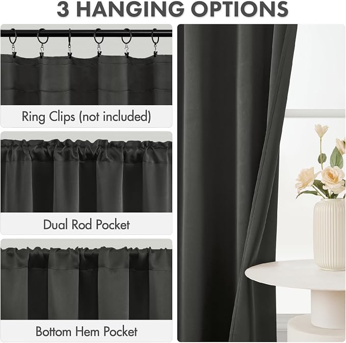 MIULEE 4 Panels Set Dark Grey Blackout Curtains 63 Inch Length Bedroom | - Image 3