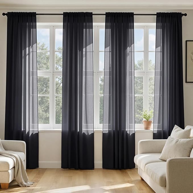 MIULEE Black Sheer Curtains 72 Inches Long 4 Panels 42 x 72 Inches | Light by MIULEE