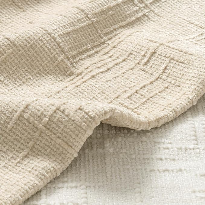 MIULEE Chenille Textured Euro Throw Pillow Covers Beige 24x24 Set of 2 | Slubby - Image 2