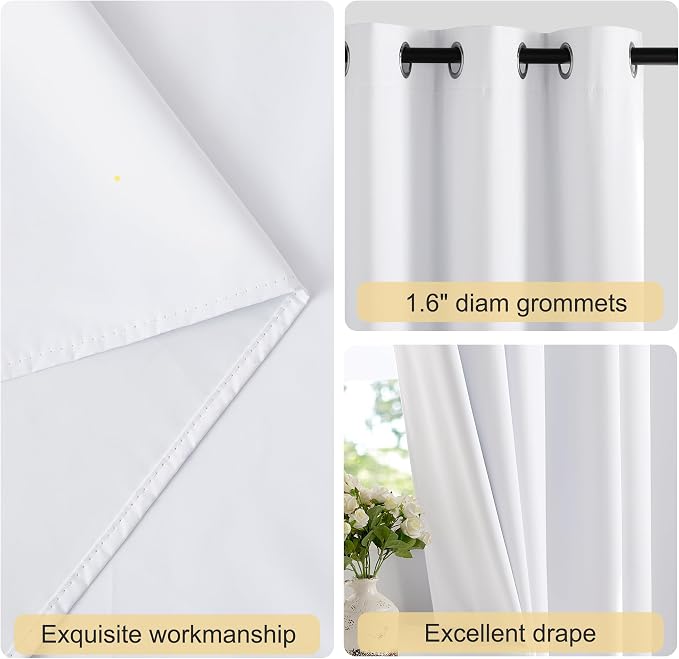 NICETOWN White Blackout Curtains W52 x L84 2 Panels, Grommet Full Blackout - Image 2