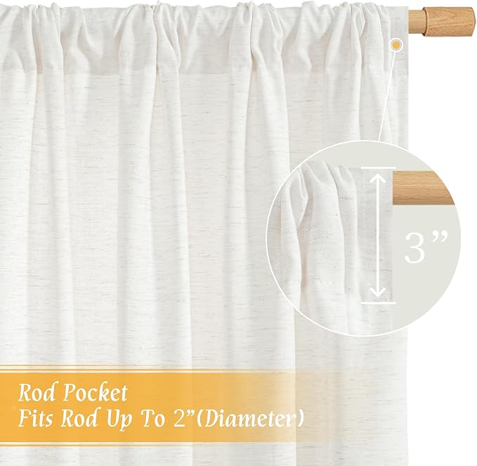 54 Inch Length Ivory White Linen Curtains - Image 3