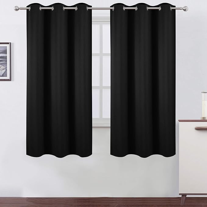 Black Thermal Blackout Curtains/38 x 63 Inch/Set of 2 Panels Room Darkening by Lemomo
