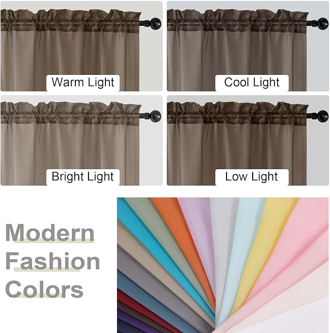 Sheer Chocolate Curtains for Bedroom Living Room 63 Inch Length 2 Panels - Image 7