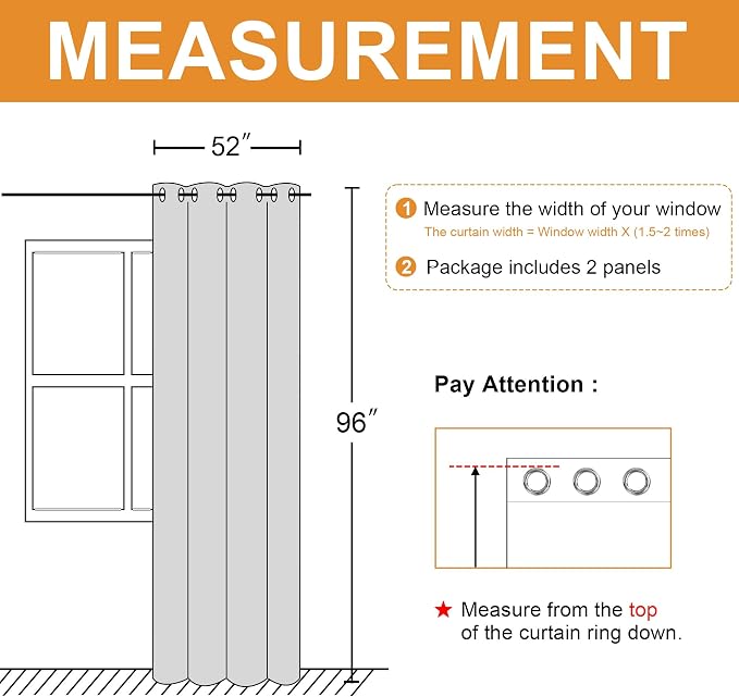 Blackout Curtains for Bedroom, 52 x 96 Inches Long, 2 Panels | Thermal - Image 7