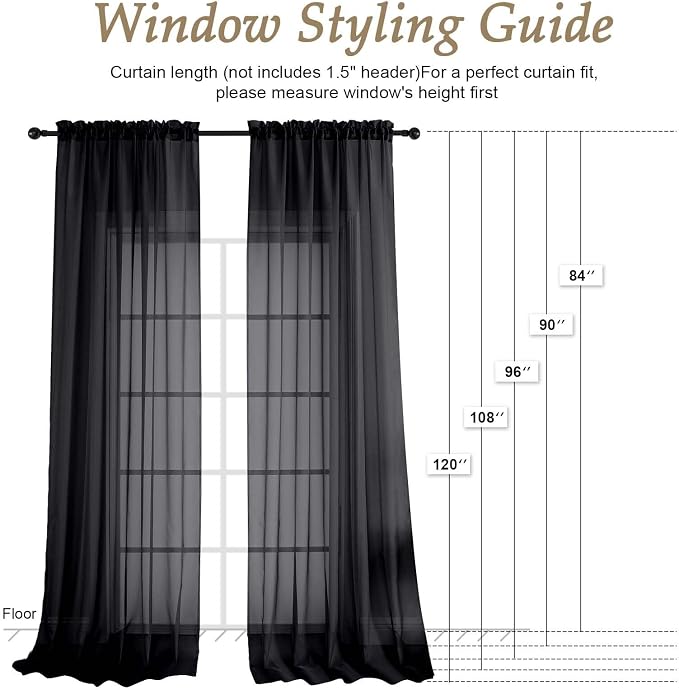 Black Bedroom Curtains 2 Panel Sets 90 Inch Length, 59 Inch Extra Wide Light - Image 2