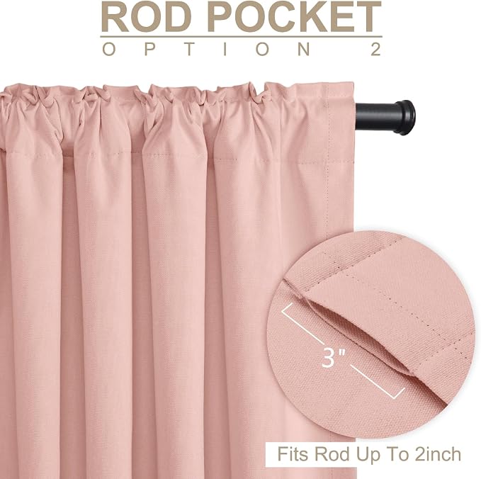 Linen Textured Total Blackout Sliding Door Curtain 108 Inch Long Blush Pink | - Image 4
