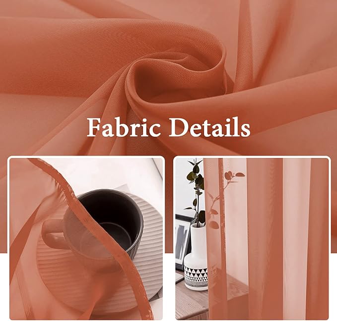 MIULEE Fall Burnt Orange Sheer Curtains 54 X 90 Inches, 2 Panels | Solid Color - Image 3