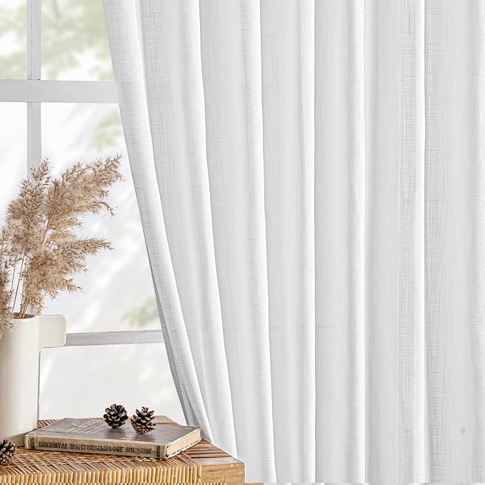 MIULEE White Linen Curtains 86 Inch Long 2 Panels - Image 4