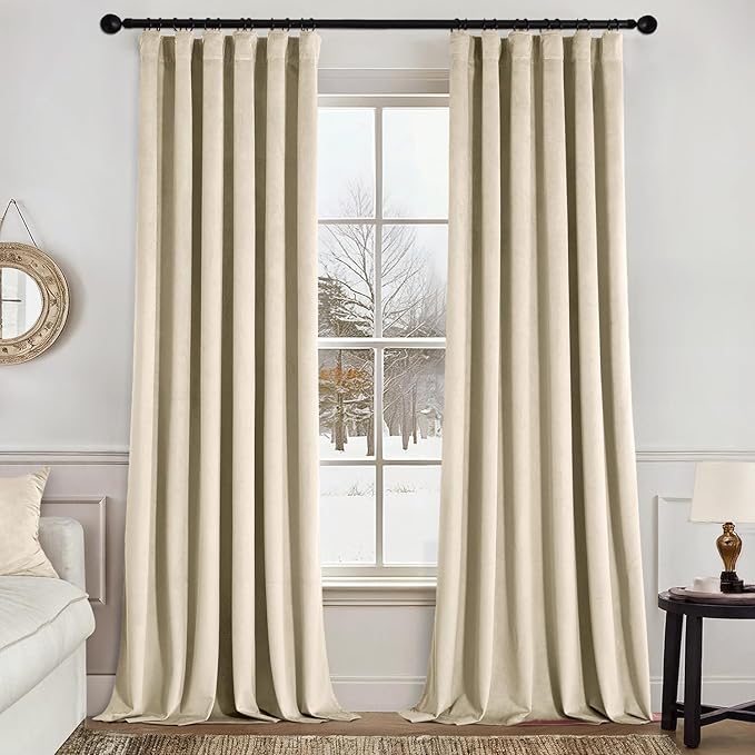 MIULEE Velvet Curtains 50W x 90L 2 Panels Beige Blackout Curtains | Luxury by MIULEE